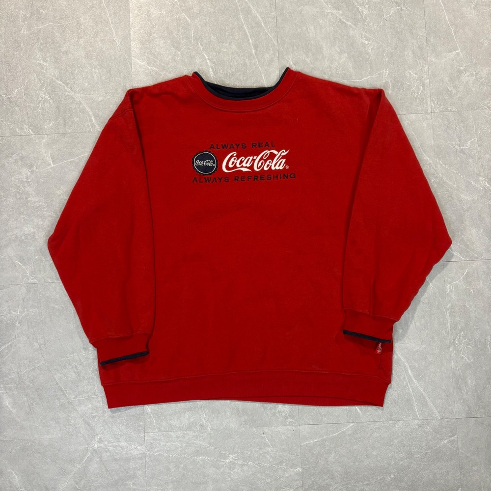 Vintage Coca-Cola Red Embroidered Crewneck Sweatshirt Mens XL Always Real Logo